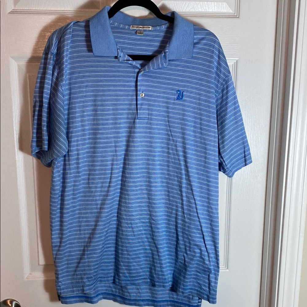 Peter Millar Men’s Light Blue Polo with White Stripes Size Large Cotton